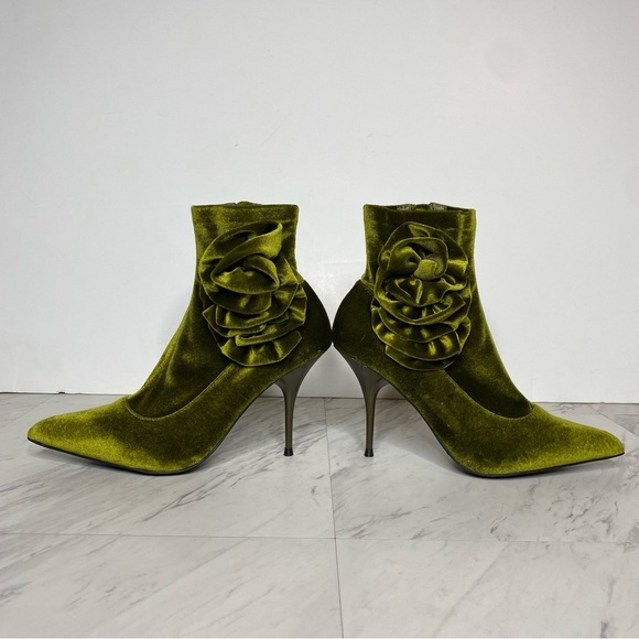 New! Jeffrey Campbell Florette Green Crushed Velvet Pointy Toe Heel Bootie 7 - Picture 7 of 14